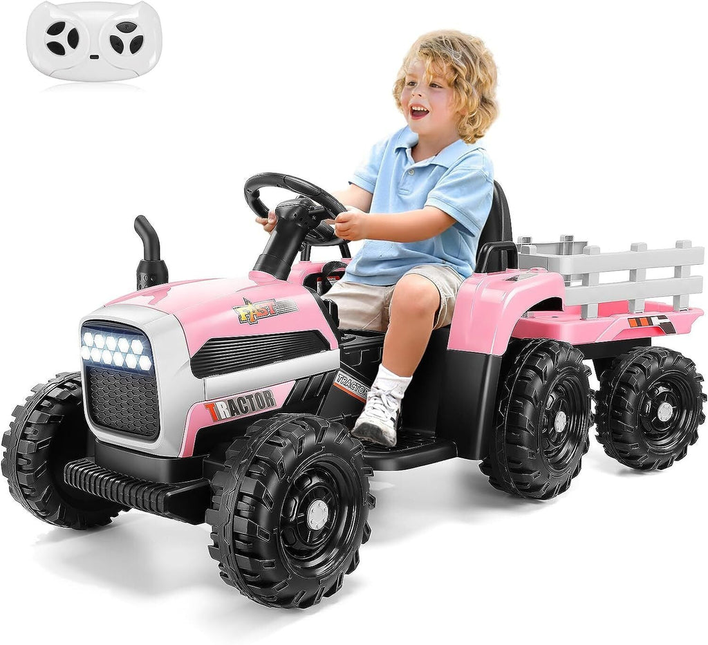 12V Electric Ride-On Tractor with Trailer for Kids, Remote Control Included
