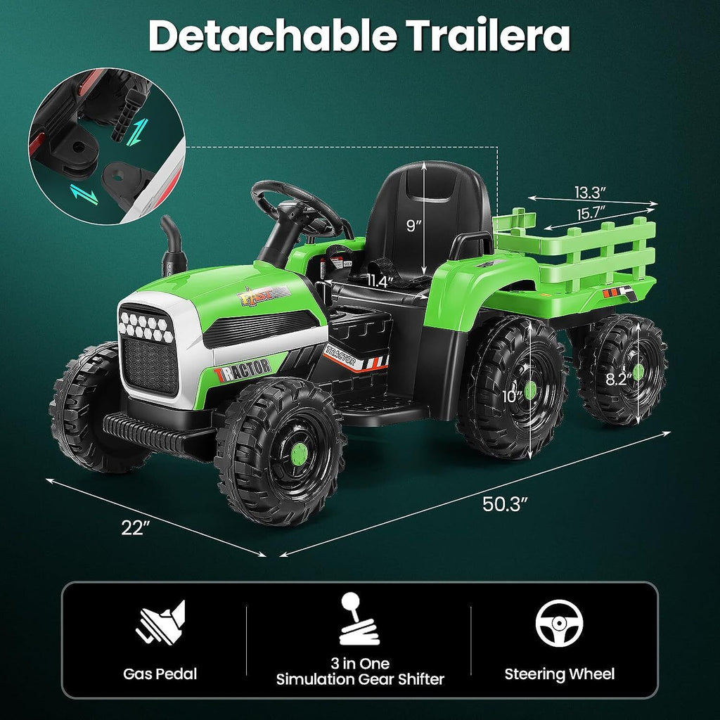 12V Electric Ride-On Tractor with Trailer for Kids, Remote Control Included