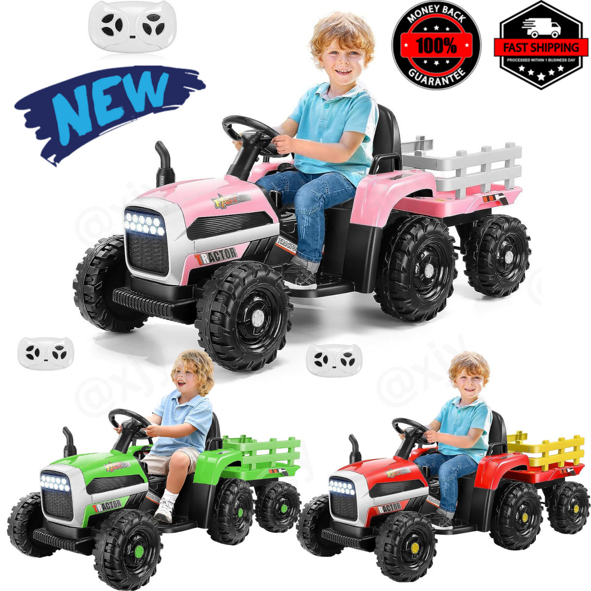 12V Electric Ride-On Tractor for Kids with Trailer and Remote Control