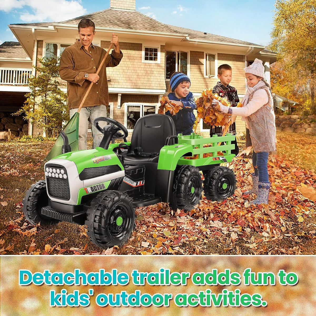 12V Electric Ride-On Tractor for Kids with Trailer and Remote Control
