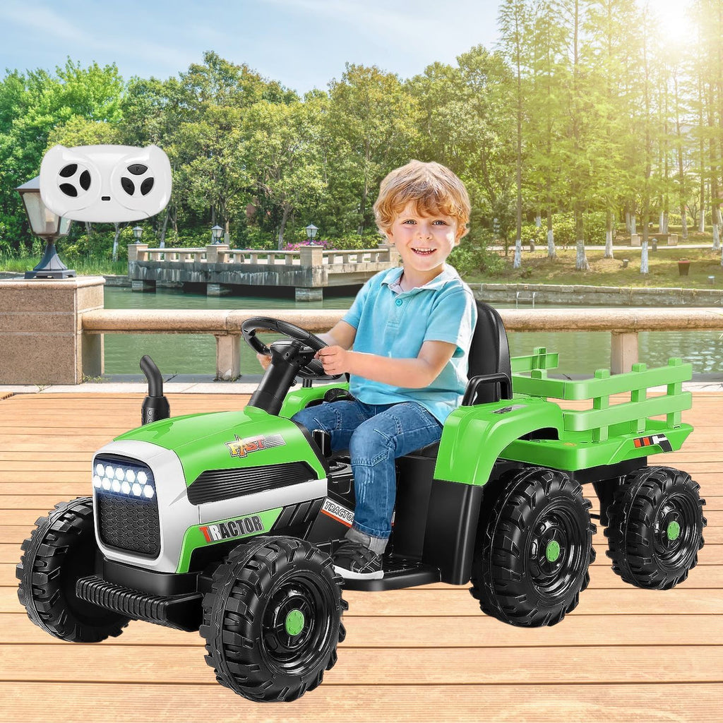 12V Electric Ride-On Tractor with Trailer for Kids - Remote Controlled Toy Car