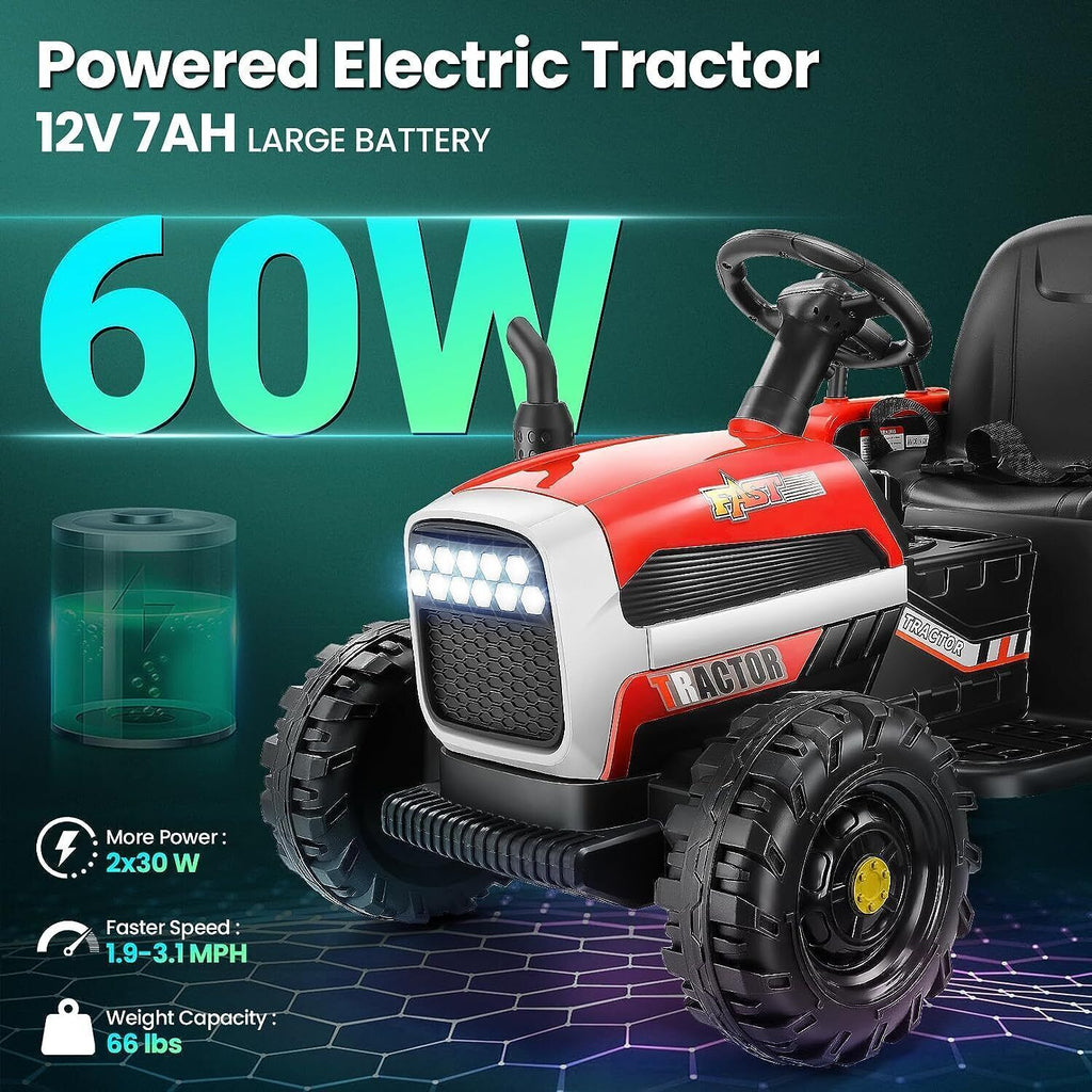 12V Electric Ride-On Tractor with Trailer for Kids - Remote Controlled Toy Vehicle