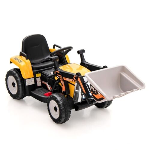 12V Electric Tractor RC Excavator Digger with Digging Bucket for Kids - Yellow