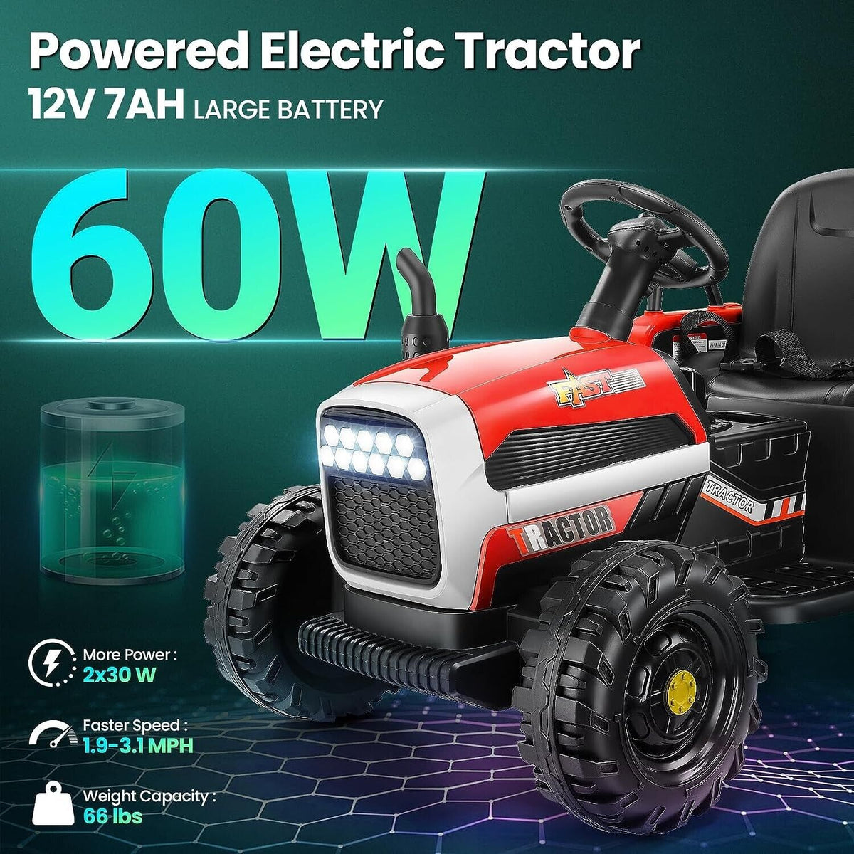 12V Electric Tractor Ride-On Toy Car with Trailer for Kids - Brand New