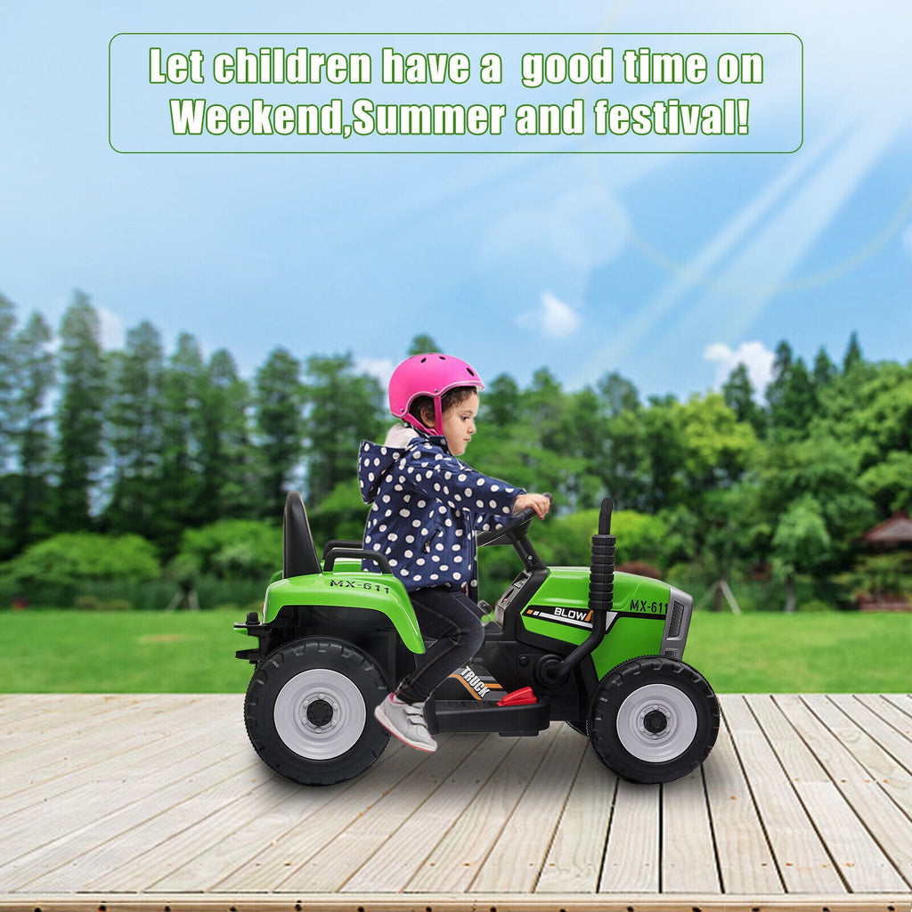 12V Electric Tractor with Trailer for Kids - Remote Control Ride-On Toy Car