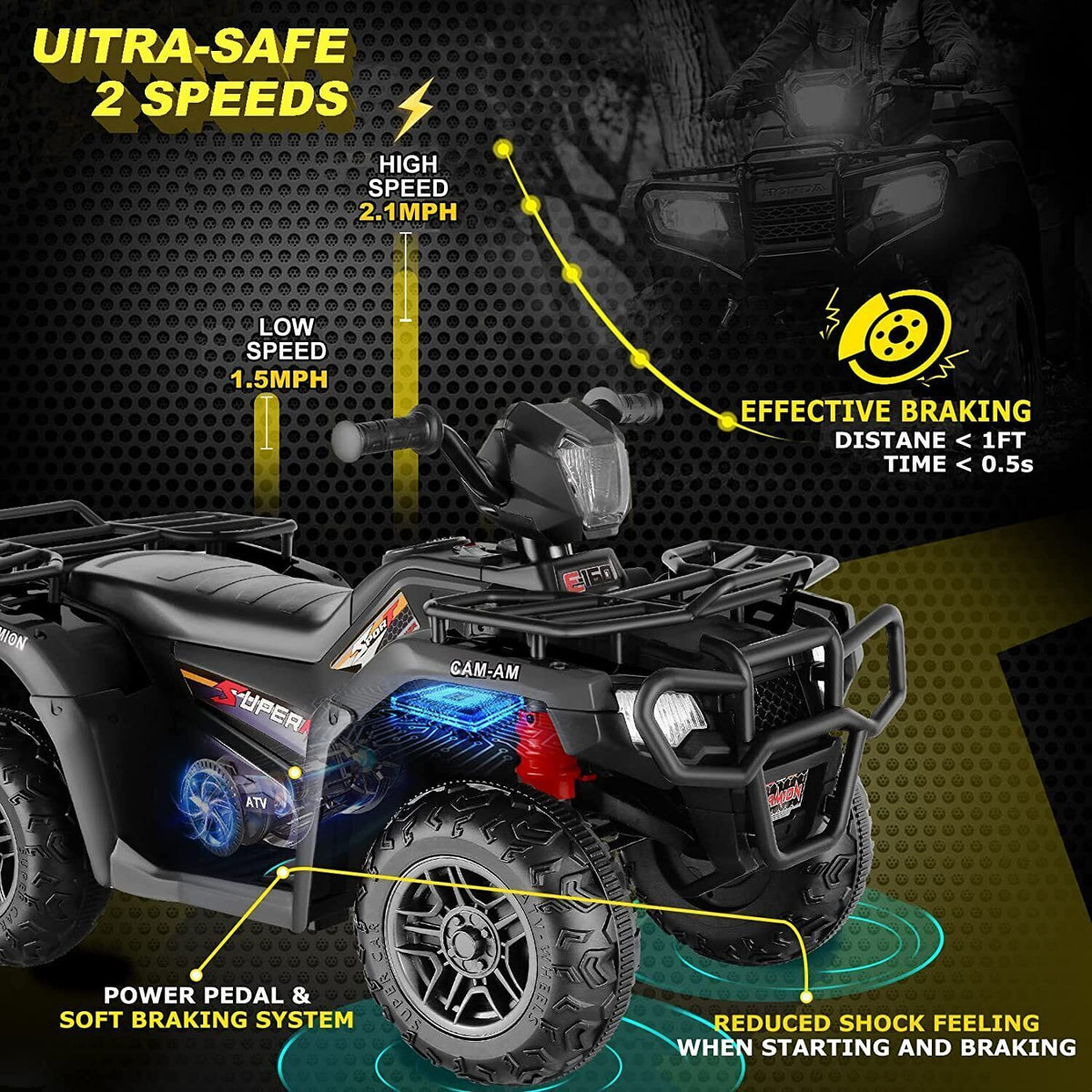 12V Electric Vehicle with High/Low Speed Treaded Tires and LED Lights