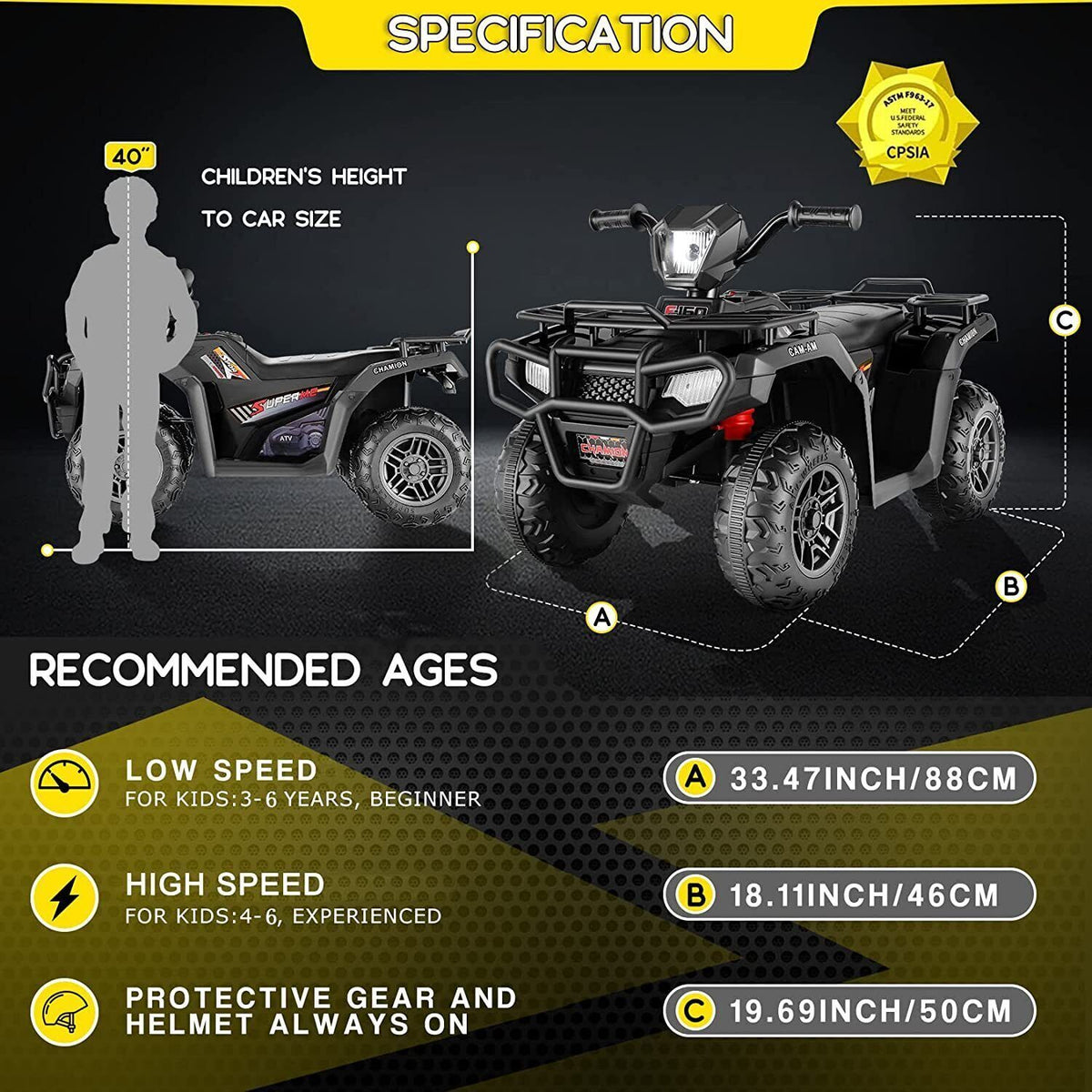 12V Electric Vehicle with High/Low Speed Treaded Tires and LED Lights