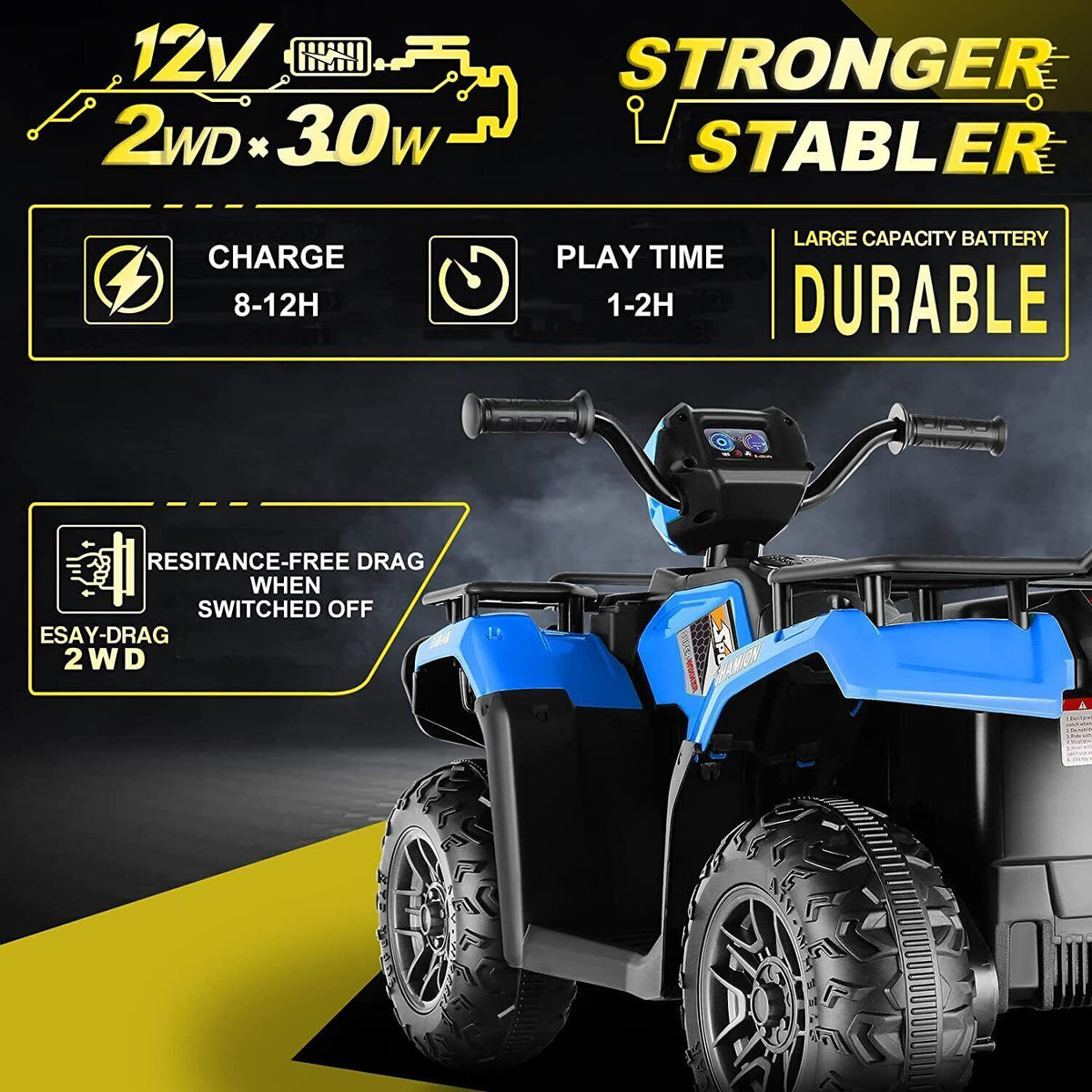 12V Electric Vehicle with High/Low Speed Treaded Tires and LED Lights