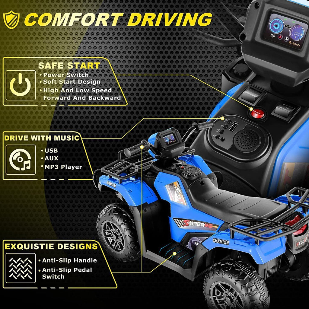 12V Electric Vehicle with High/Low Speed Treaded Tires and LED Lights