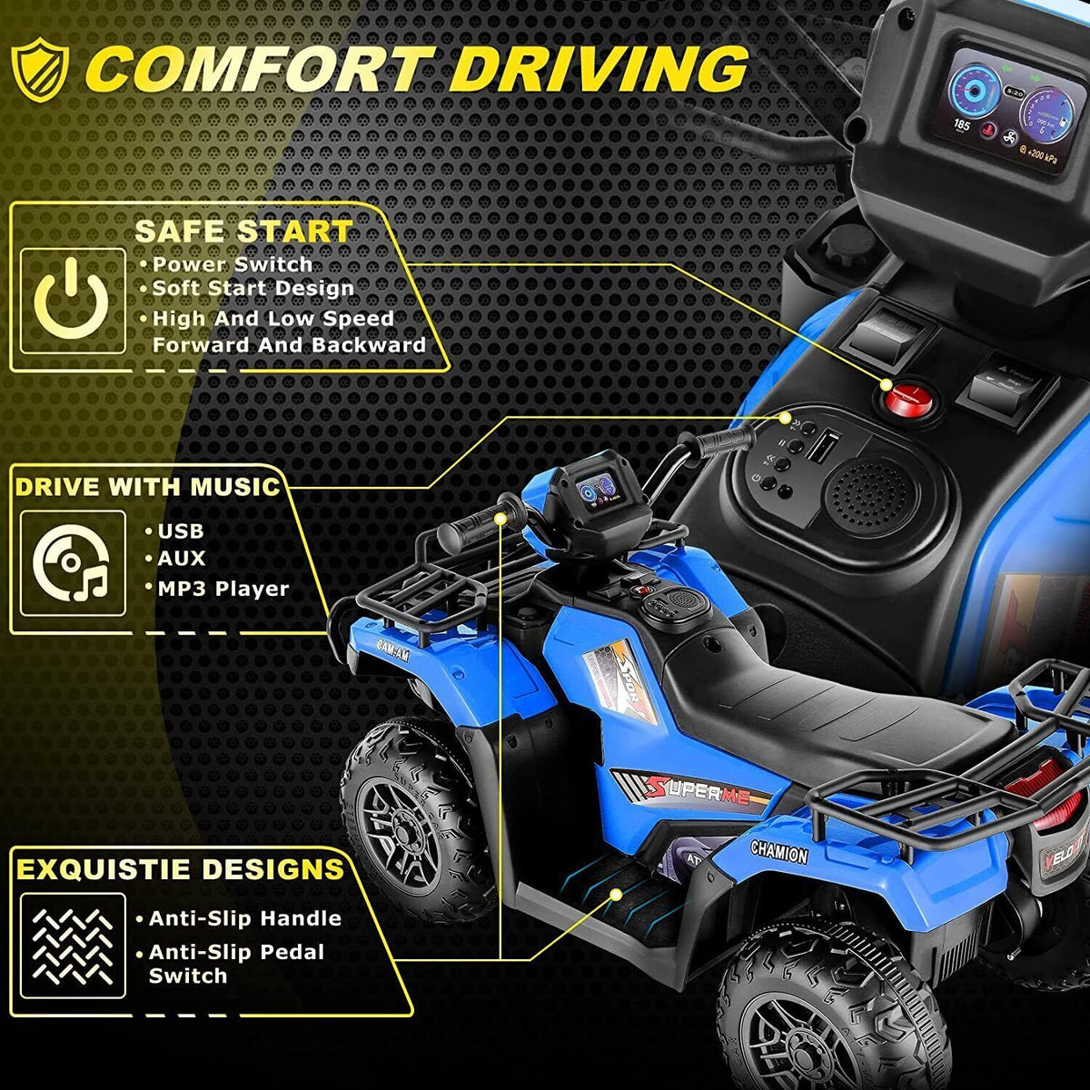 12V Electric Vehicle with High/Low Speed Treaded Tires and LED Lights
