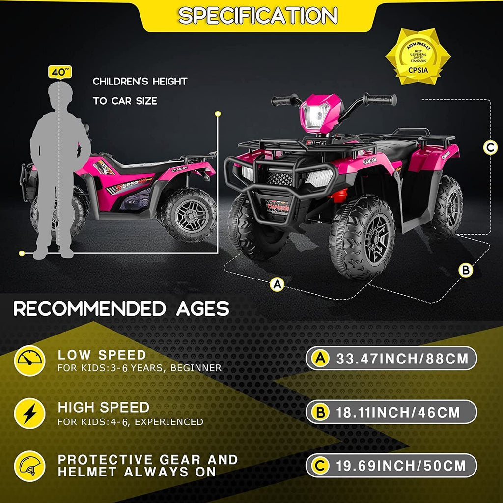 12V Electric Vehicle with High/Low Speed Treaded Tires and LED Lights