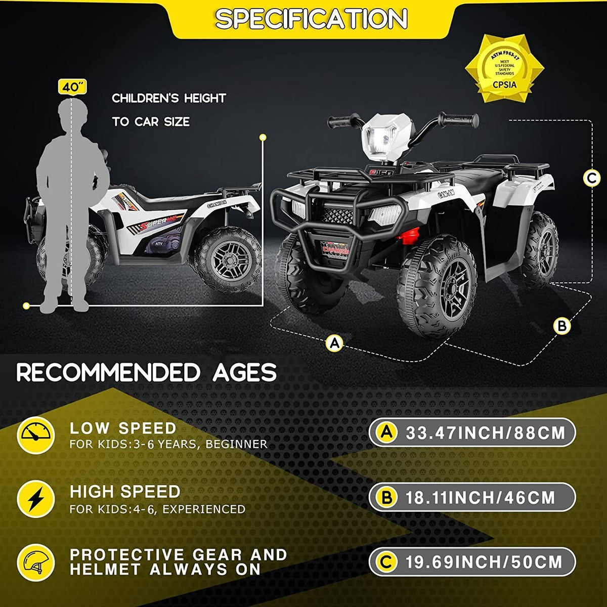12V Electric Vehicle with High/Low Speed Treaded Tires and LED Lights