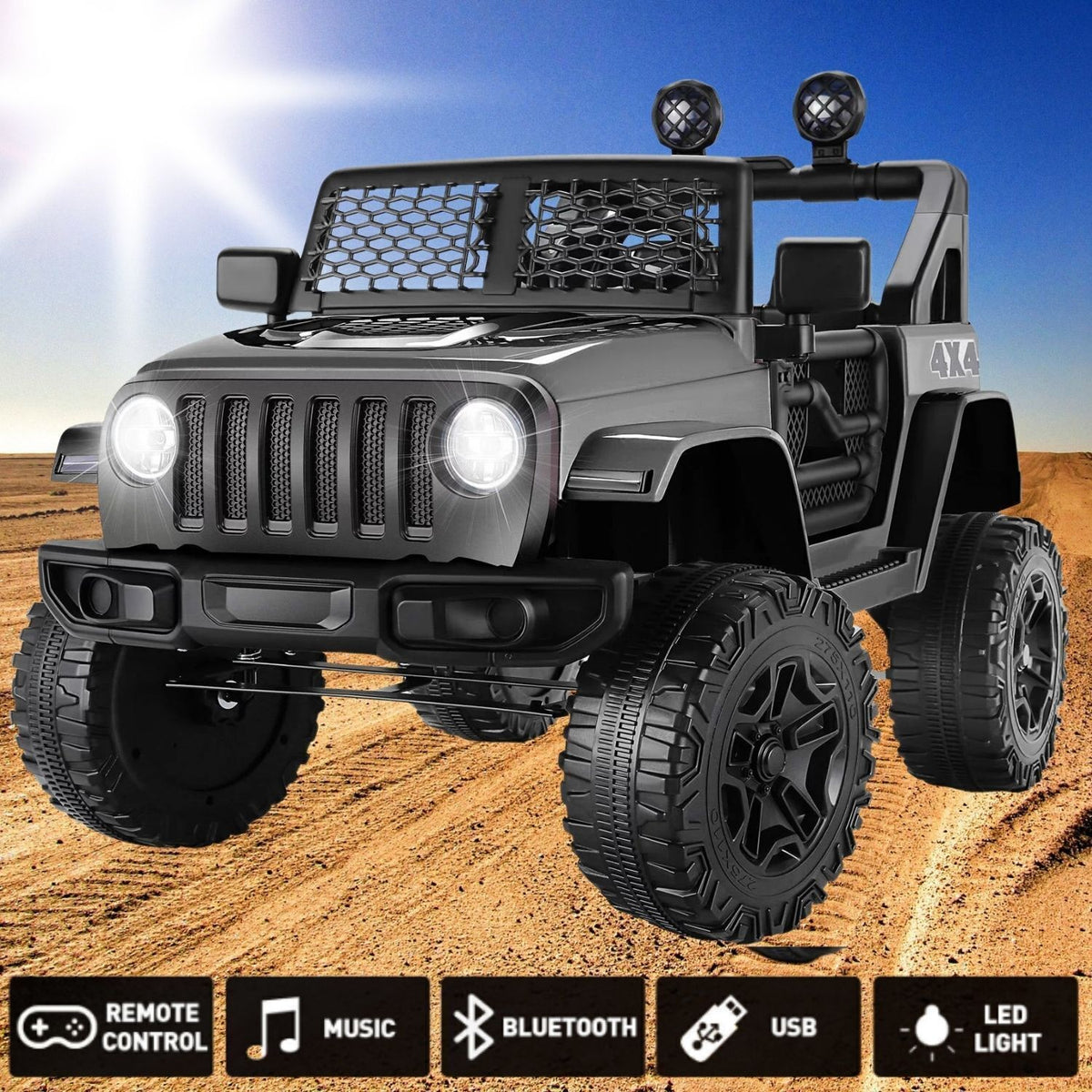 12V Jeep Car with Remote Control, MP3, LED Lights, and AUX/USB - The Perfect Electric Ride On for Kids!