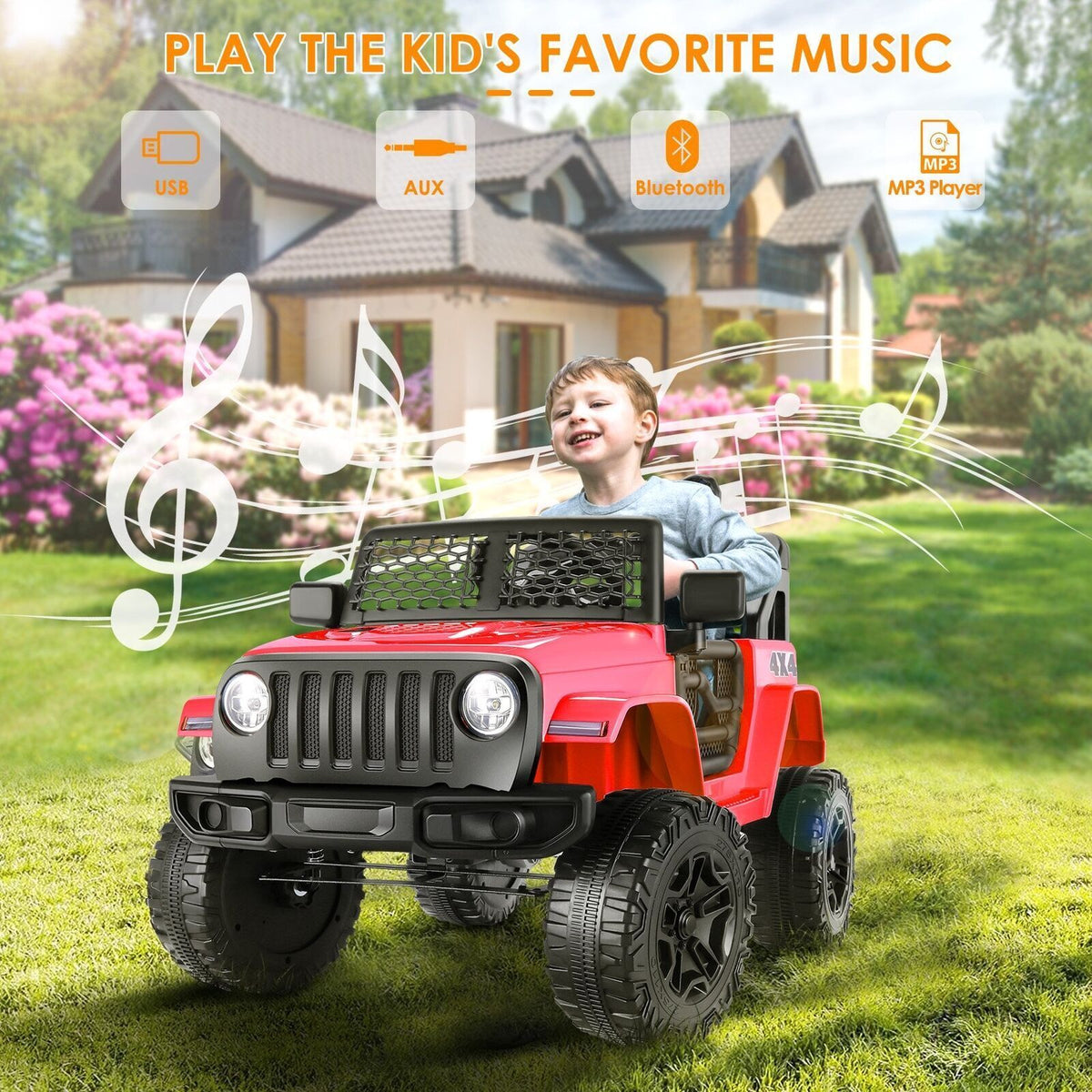 12V Electric Ride-On Car Truck for Kids with Music, MP3, Lights, and Remote Control