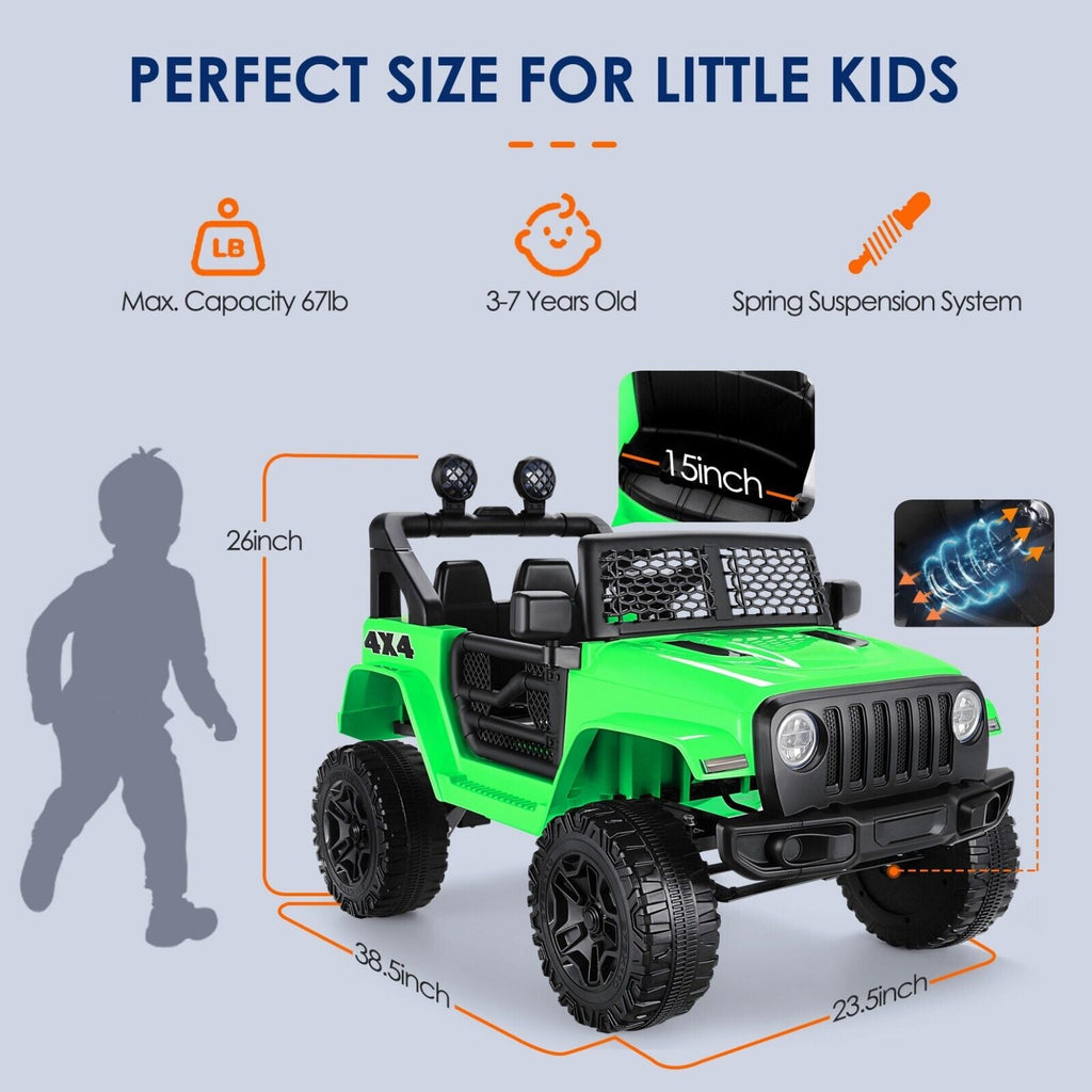 12V Kids Electric Jeep with Remote Control, 3 Speeds, and LED Lights