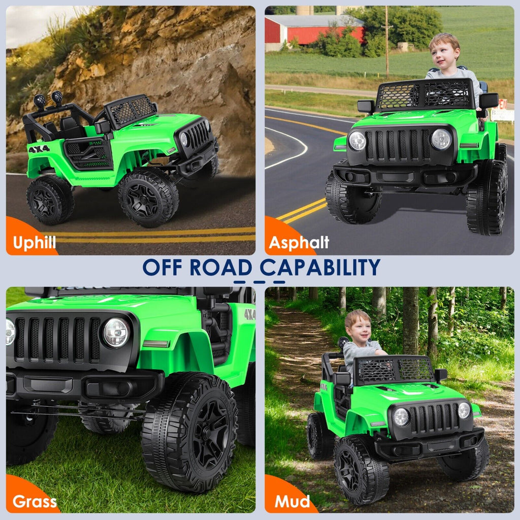 12V Kids Electric Jeep with Remote Control, 3 Speeds, and LED Lights