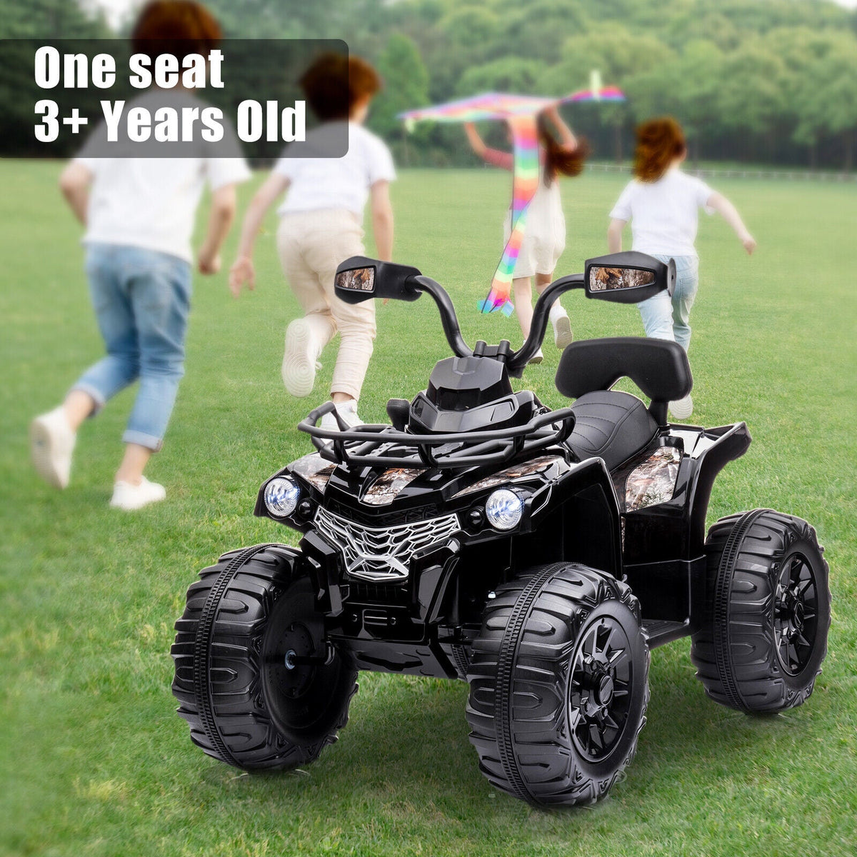 12V Kids Ride On ATV Truck Car Electric Vehicle with Remote Control, Music, and Lights - Black/Blue