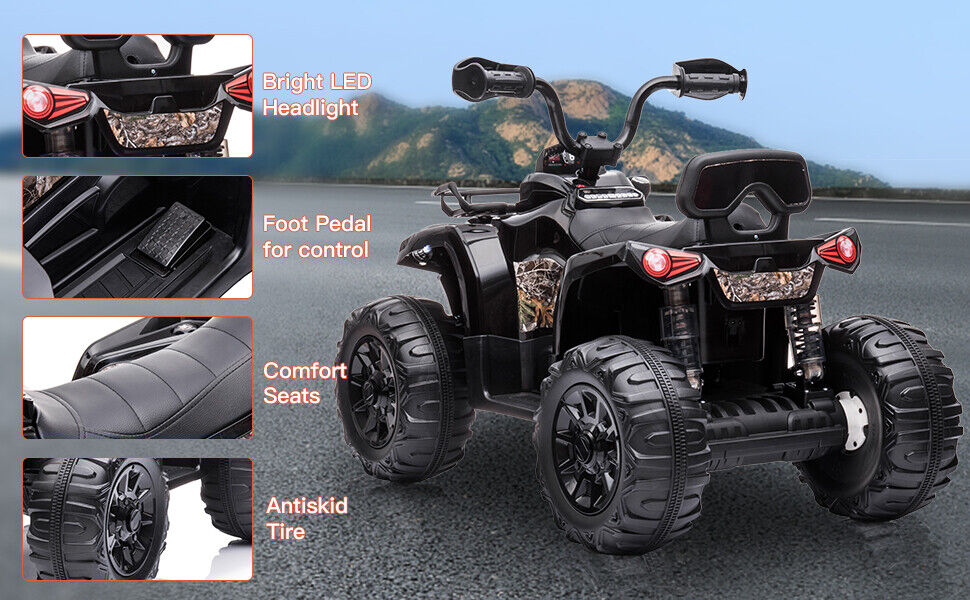 12V Kids Ride On ATV Truck Car Electric Vehicle with Remote Control, Music, and Lights - Black/Blue