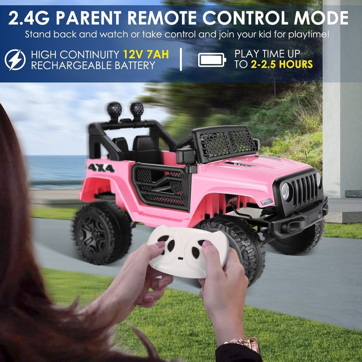 12V Kids Ride-On Car with MP3, Bluetooth, and Parental Remote Control