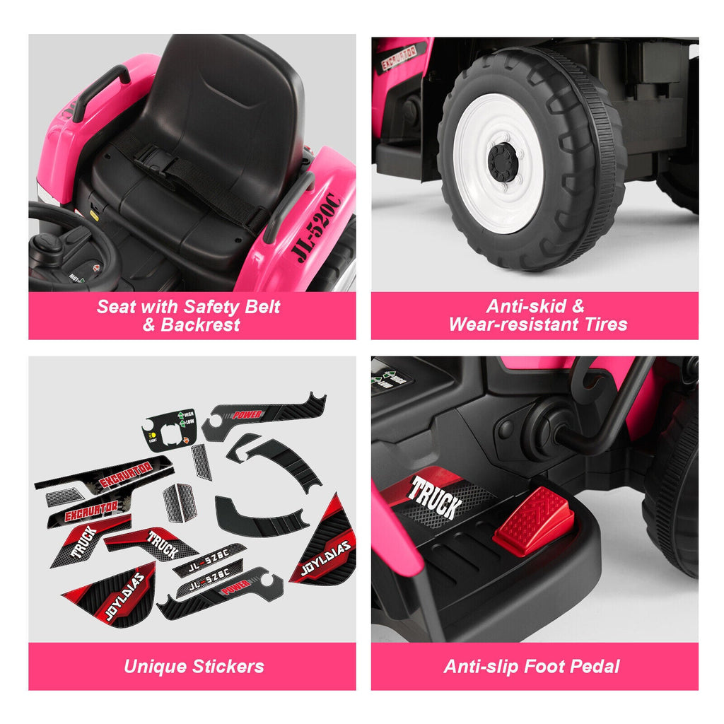 12V Kids Ride On Excavator with Music and Remote Control - 3 Speed Options