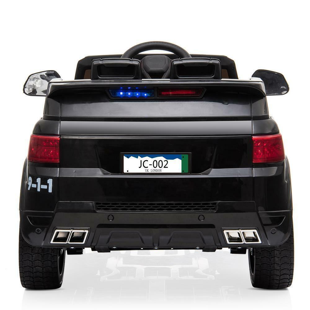 12V Kids Ride On Police SUV Car with Remote Control, LED Lights, and Music - Black