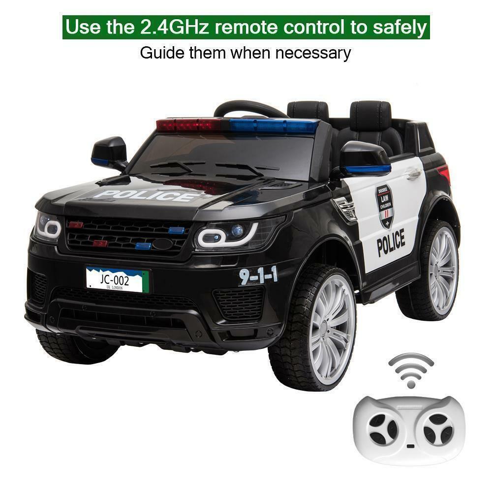 12V Kids Ride On Police SUV Car with Remote Control, LED Lights, and Music - Black