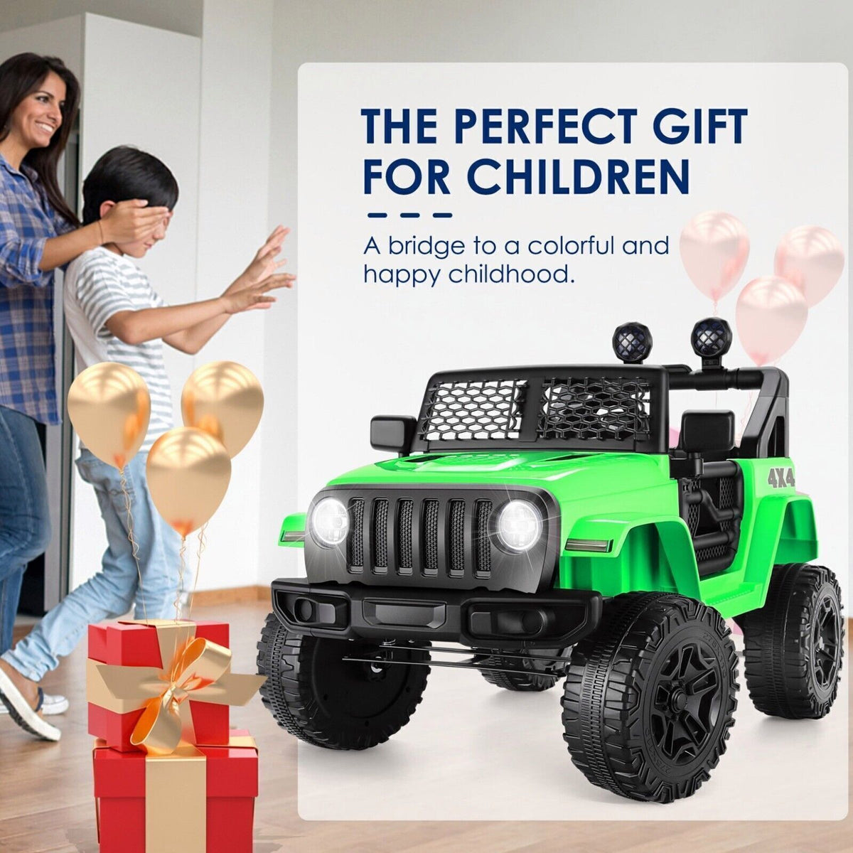 12V Kids Ride-On Truck with Remote Control, LED Lights, and 3 Speed Options