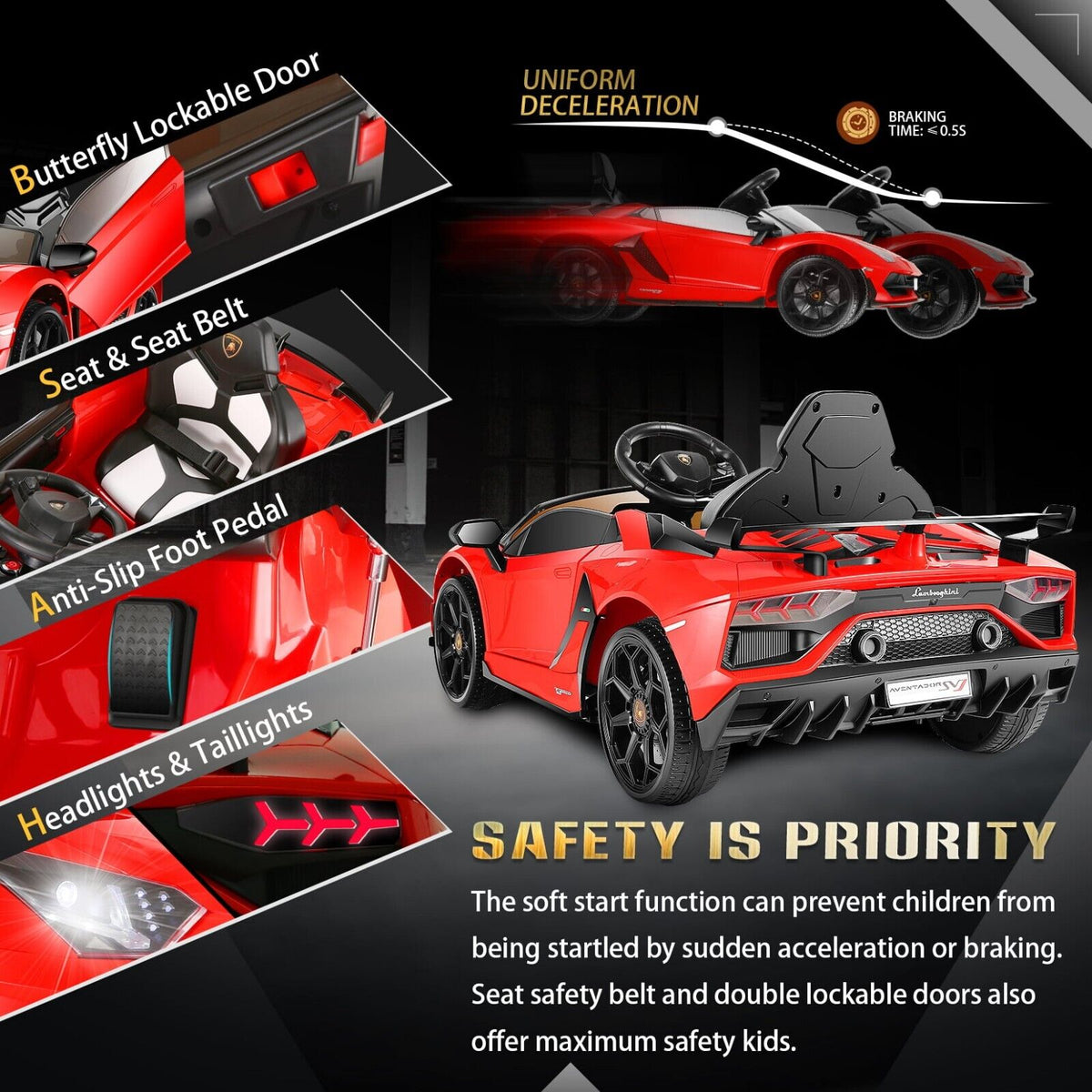 Licensed Lamborghini 70W Electric Ride-On Car with Hydraulic Doors for Kids