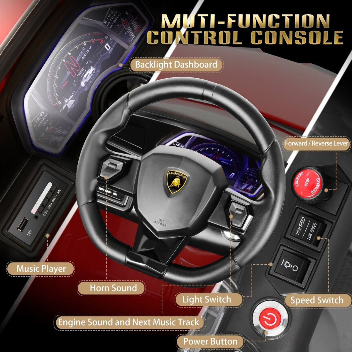 Licensed Lamborghini 70W Electric Ride-On Car with Hydraulic Doors for Kids