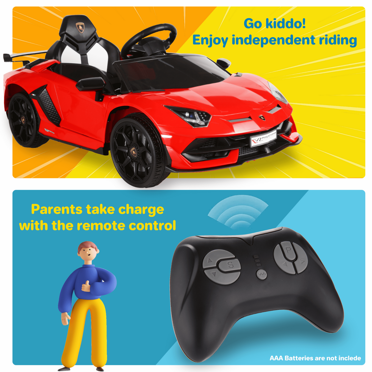 12V Licensed Lamborghini Aventador Electric Ride-On Car with LED Lights for Kids