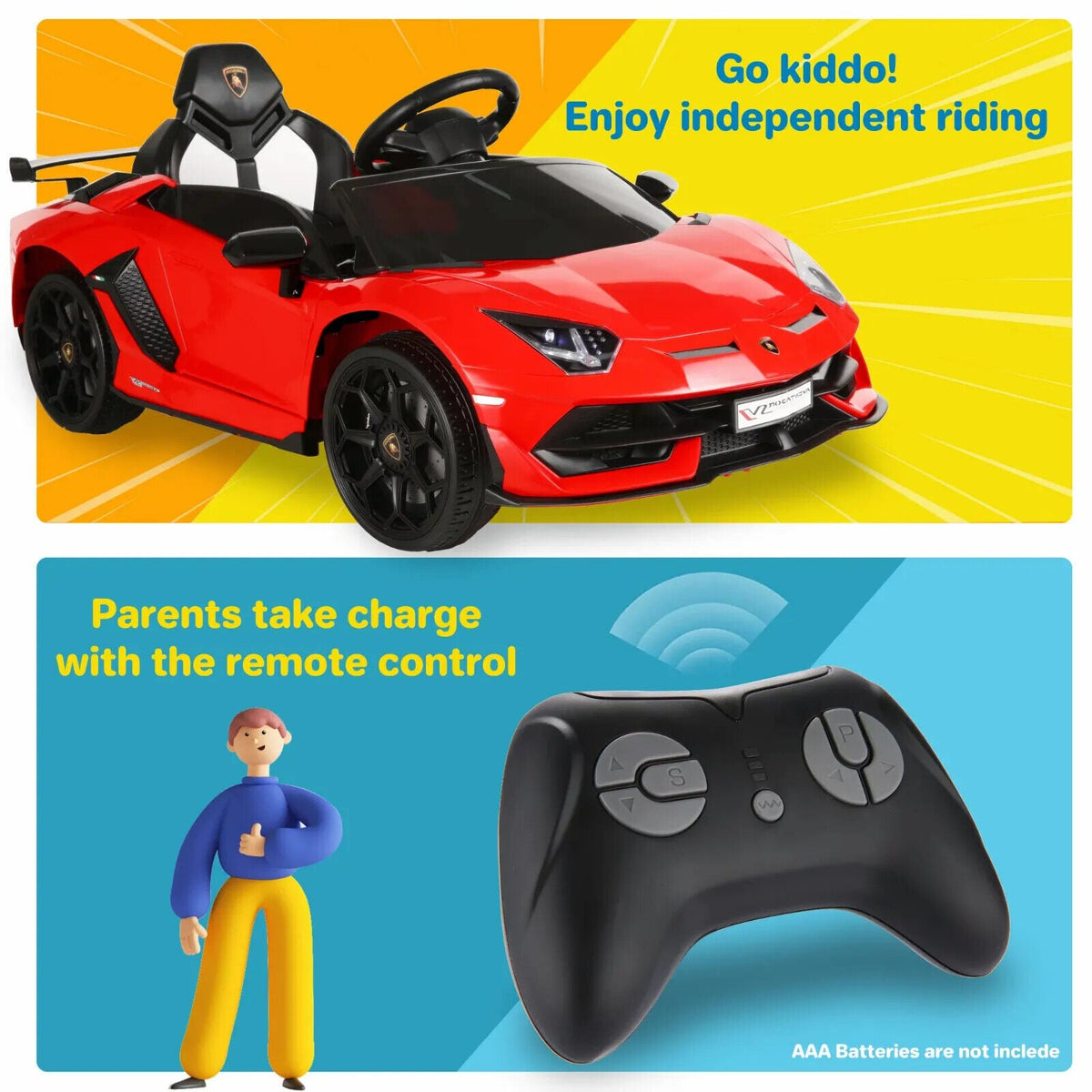 12V Licensed Lamborghini Aventador SVJ Electric Ride-On Car for Kids