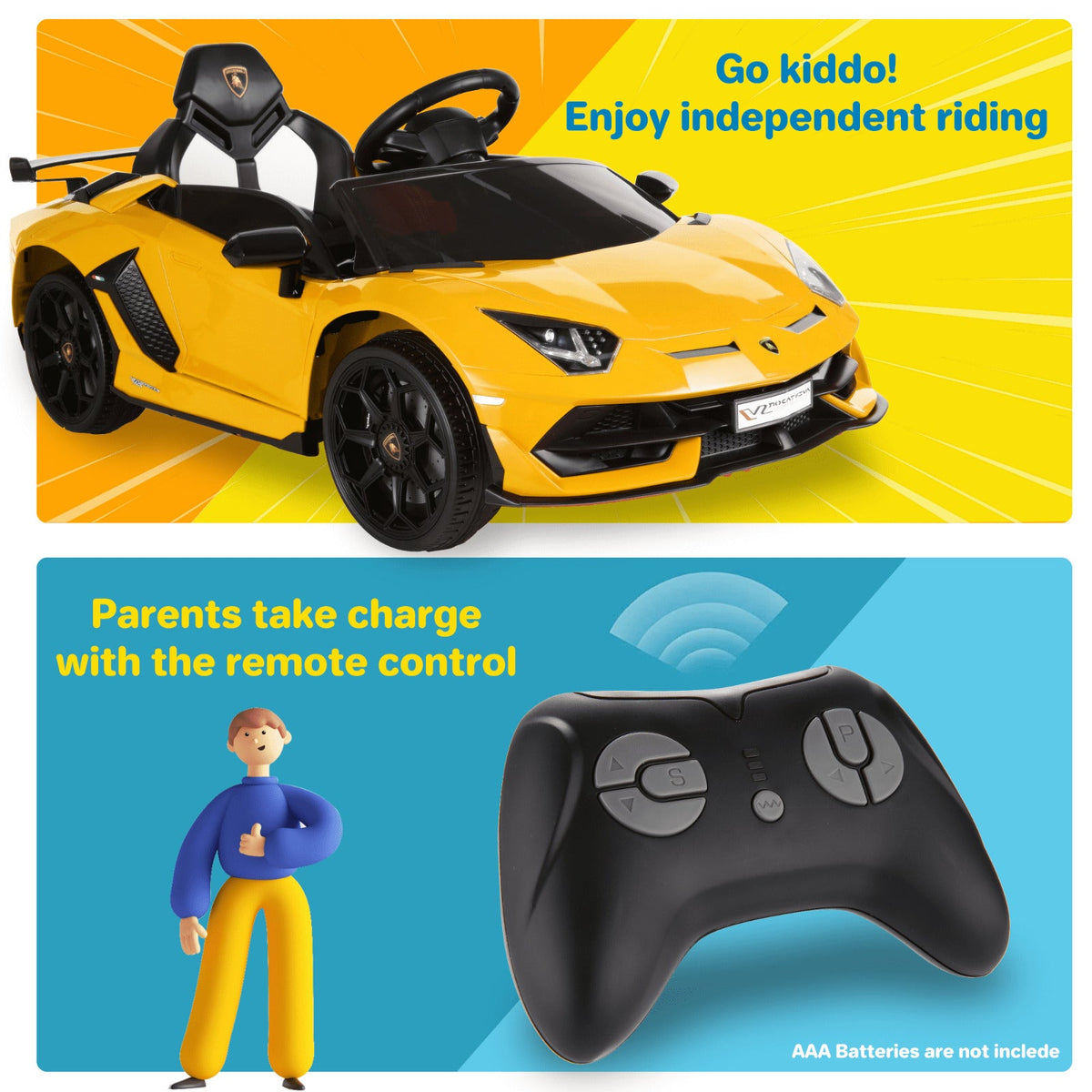 12V Licensed Lamborghini Electric Kids Ride On Car - Yellow