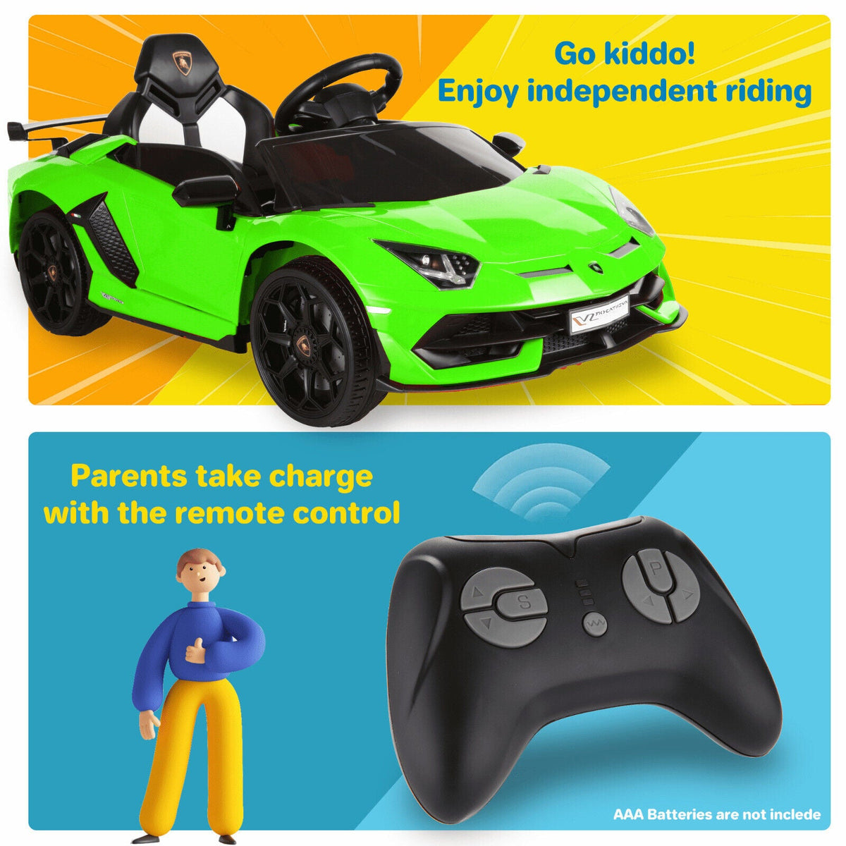 Licensed Lamborghini Aventador 12V Ride-On Car with 7Ah Battery and 3 Speed Options for Kids