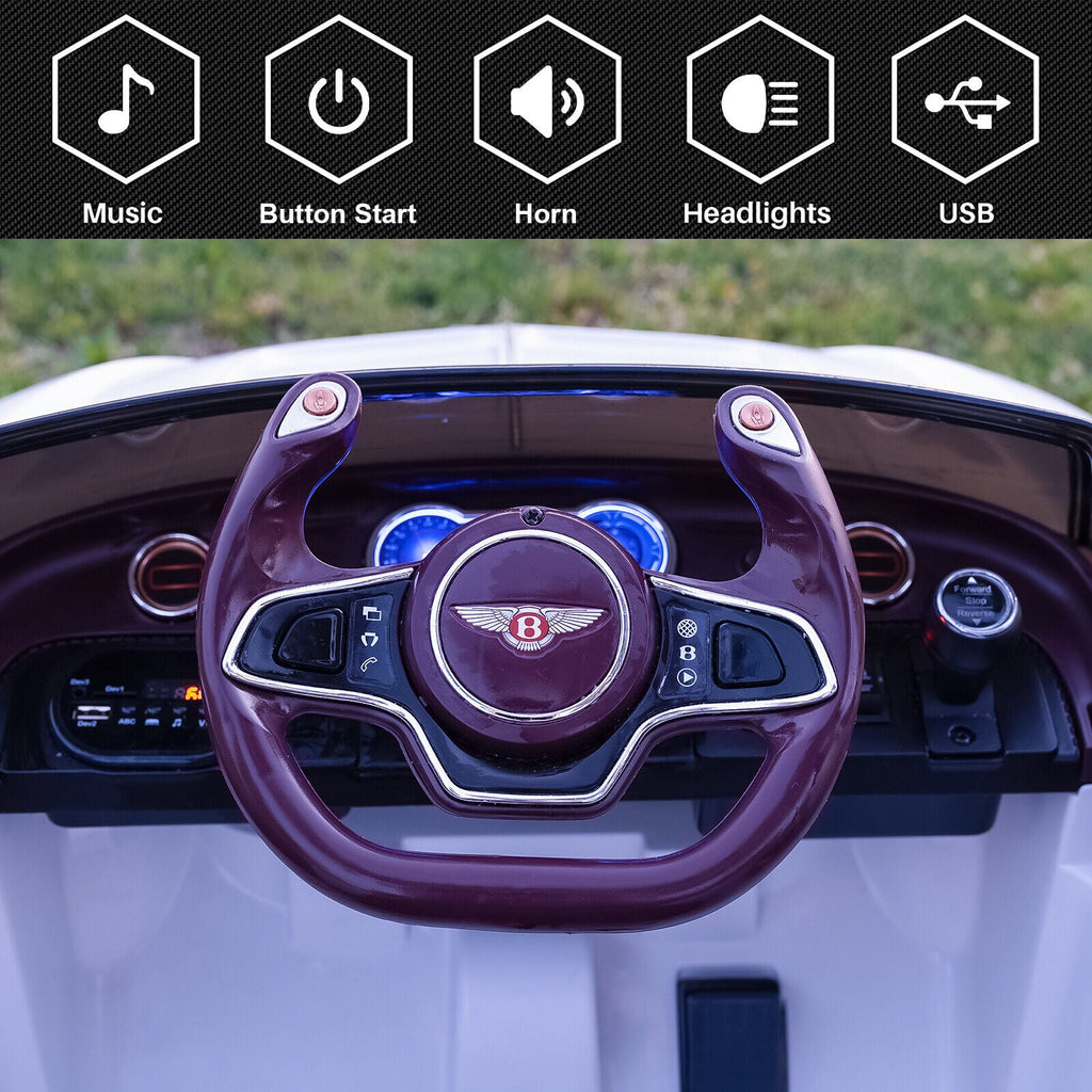 12V Remote Control Bentley Style Electric Ride-On Car with LED Lights for Kids