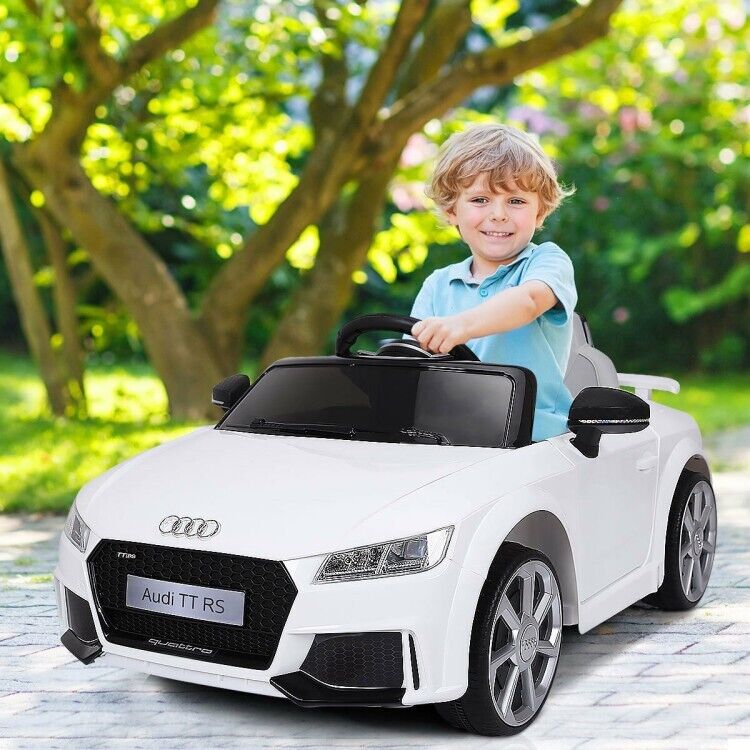 12V White Electric Ride-On Car for Kids with Remote Control and Music