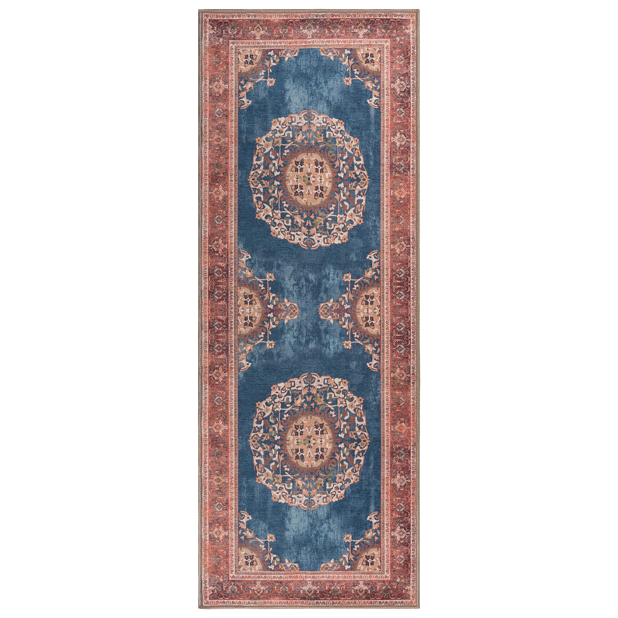 Navy Blue Brick Oushak Area Washable Rug