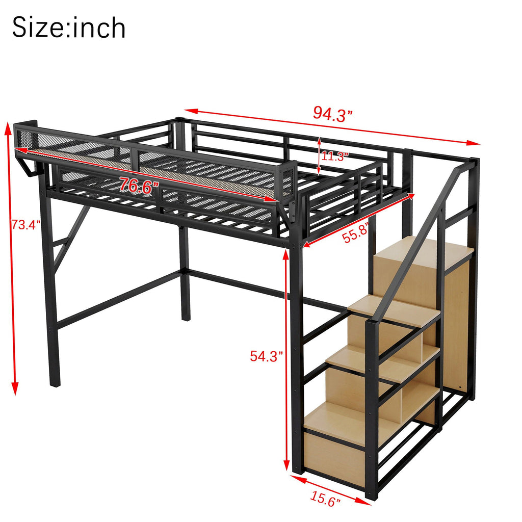 Loft Bed With Stairs, Storage Shelves, Wardrobe