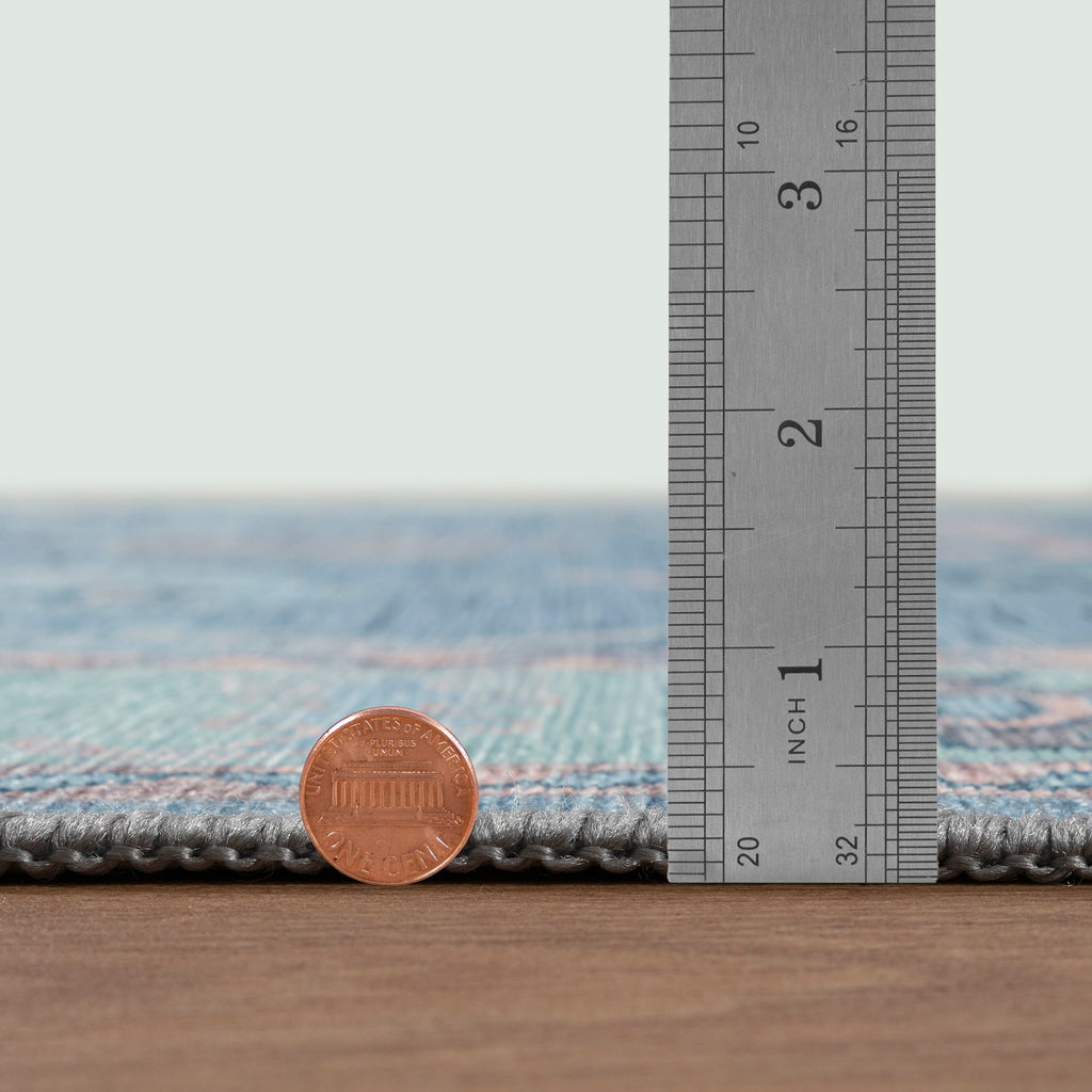 Teal Blue Oushak Area Washable Rug