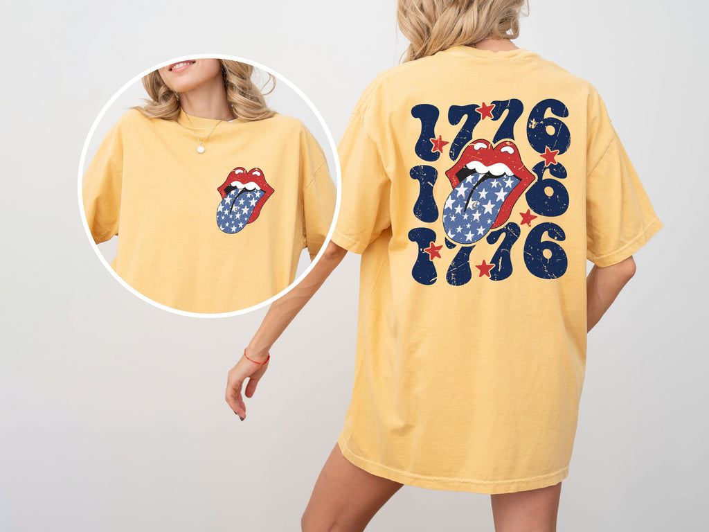 1776 America Rock And Roll Tongue Patriotic USA Independence Day Fourth Of July Comfort Colors Tee