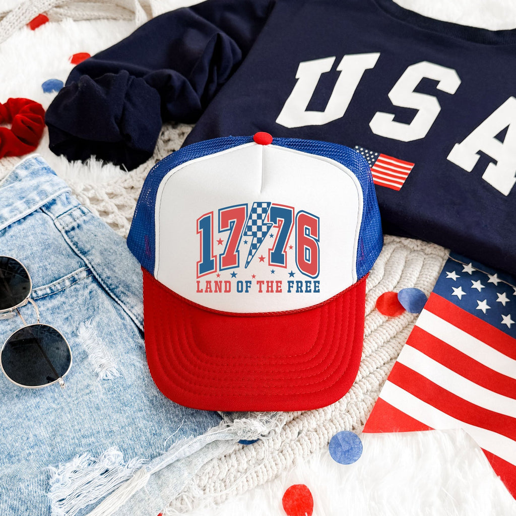 1776 Land Of The Free Patriotic USA Pride Flag Inspired Americana Heritage Style Trucker Hat