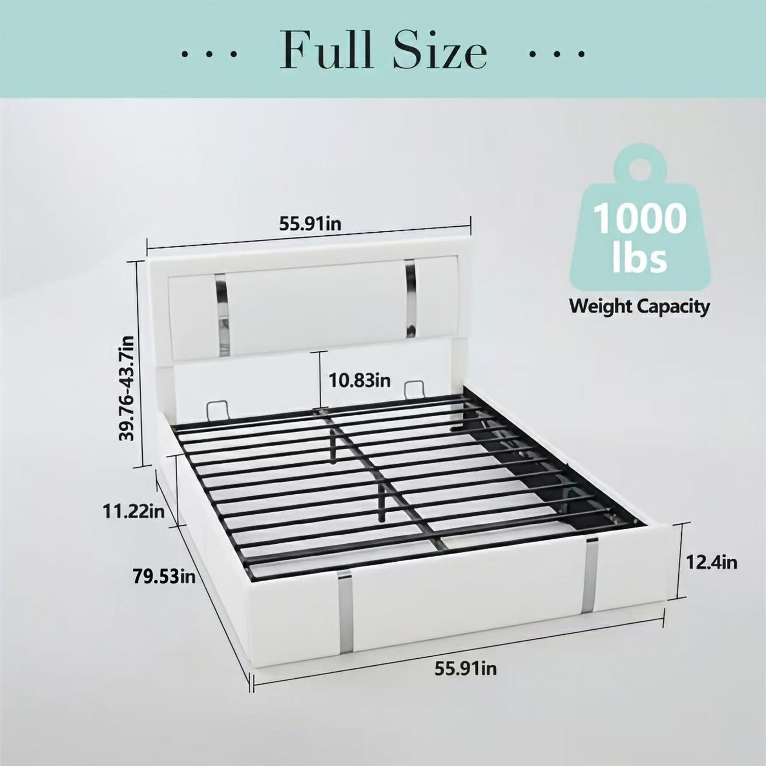 Upholstered Platform Bed Frame With Adjustable LED Headboard, USB C-Charging, Hydraulic Lift
