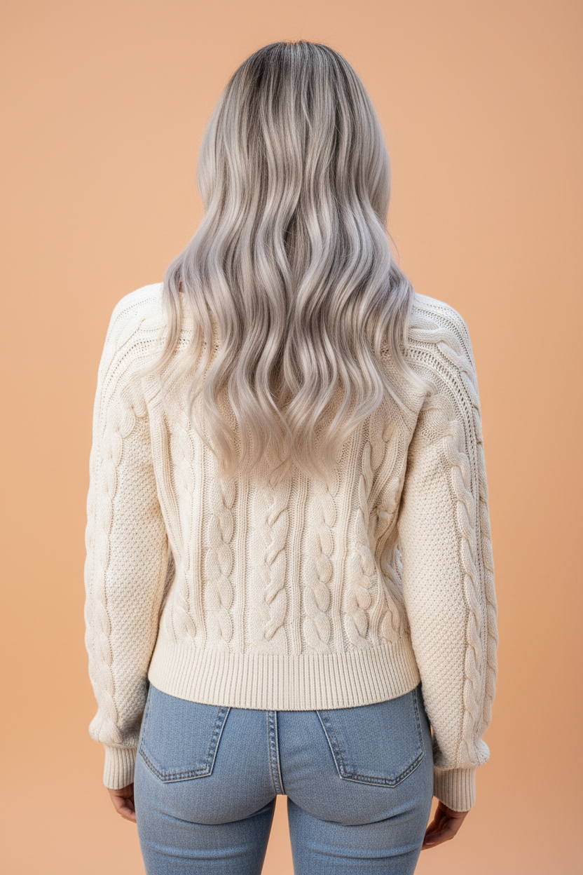 Solid Cable Knit Round Neck Long Sleeve Sweater