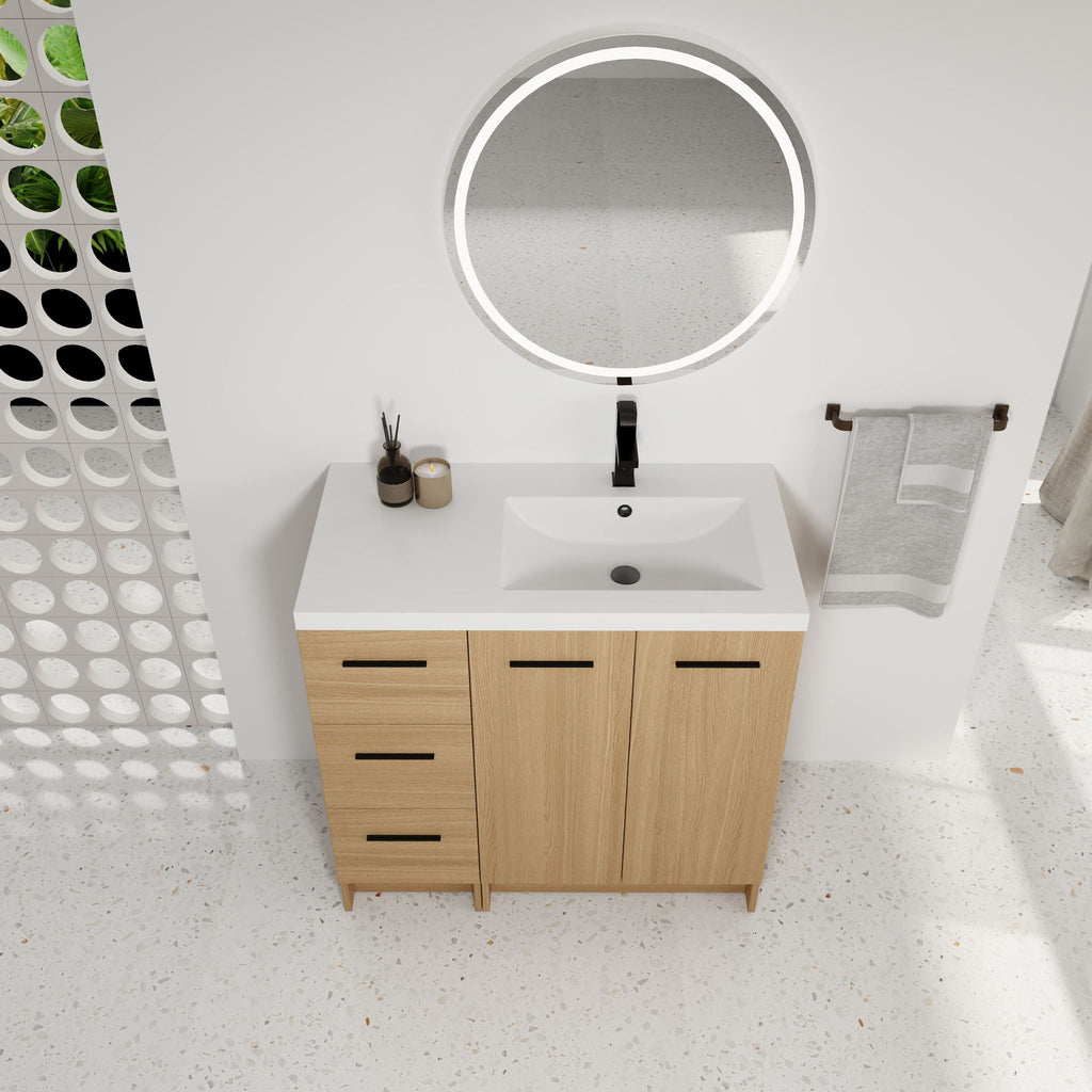 Wall Mounted Floating Bathroom Vanity With Sink, Door & Drawers Modular Cabinet