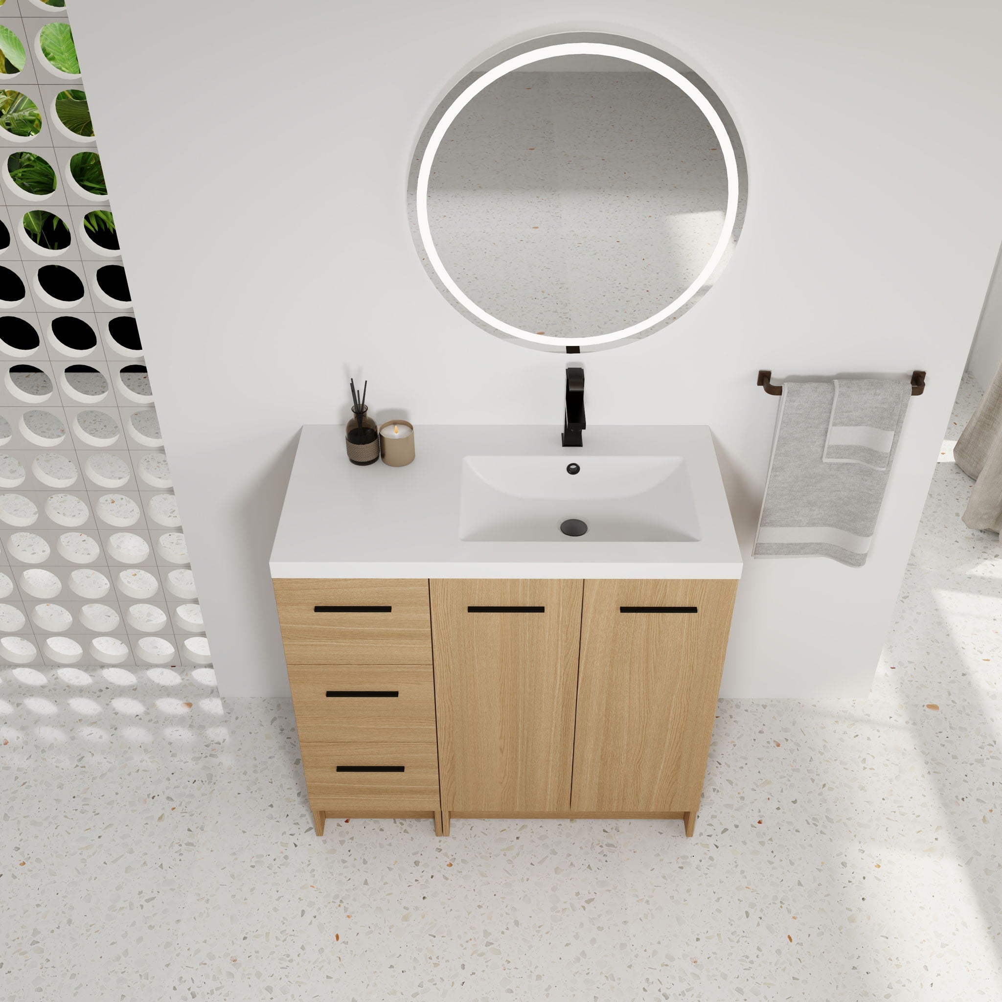 Wall Mounted Floating Bathroom Vanity With Sink, Door & Drawers Modular Cabinet