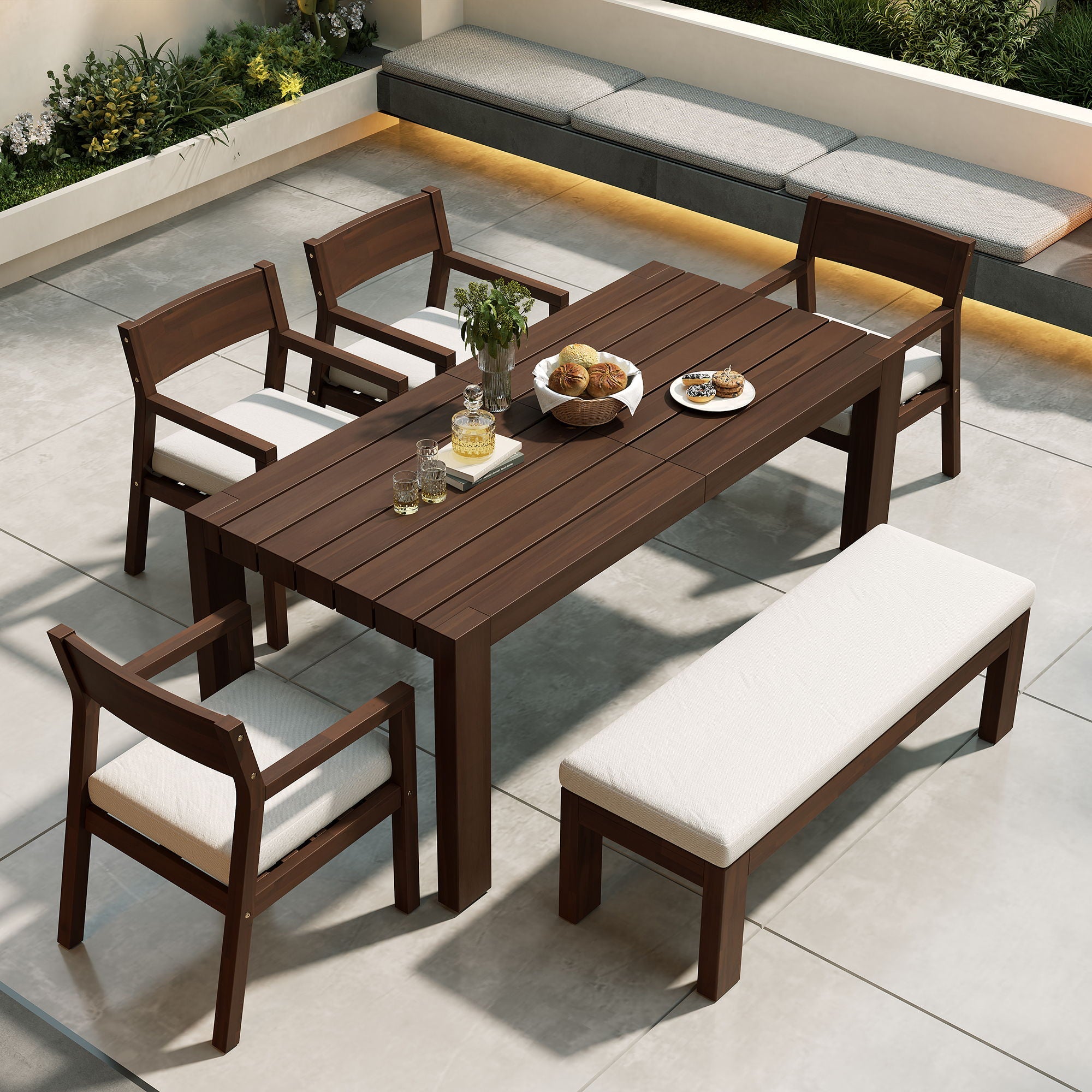 Outdoor Dining Set Rectangular Table With Umbrella Hole