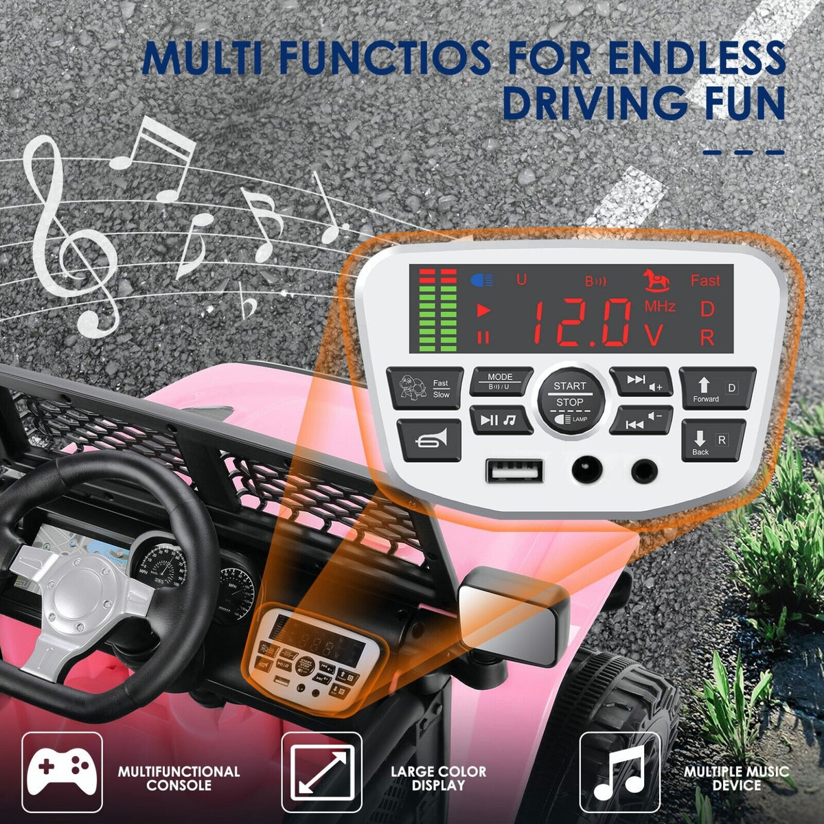 12V Electric Ride-On Car with Remote Control and MP3 Player for Kids