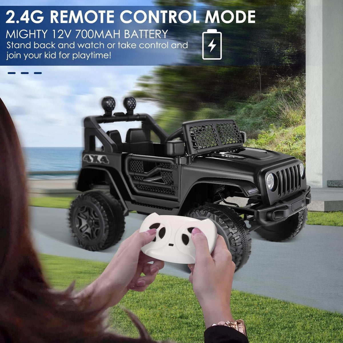 Electric Ride-On Truck for Kids with Remote Control, LED Lights, and MP3 Player - 12V Battery Powered