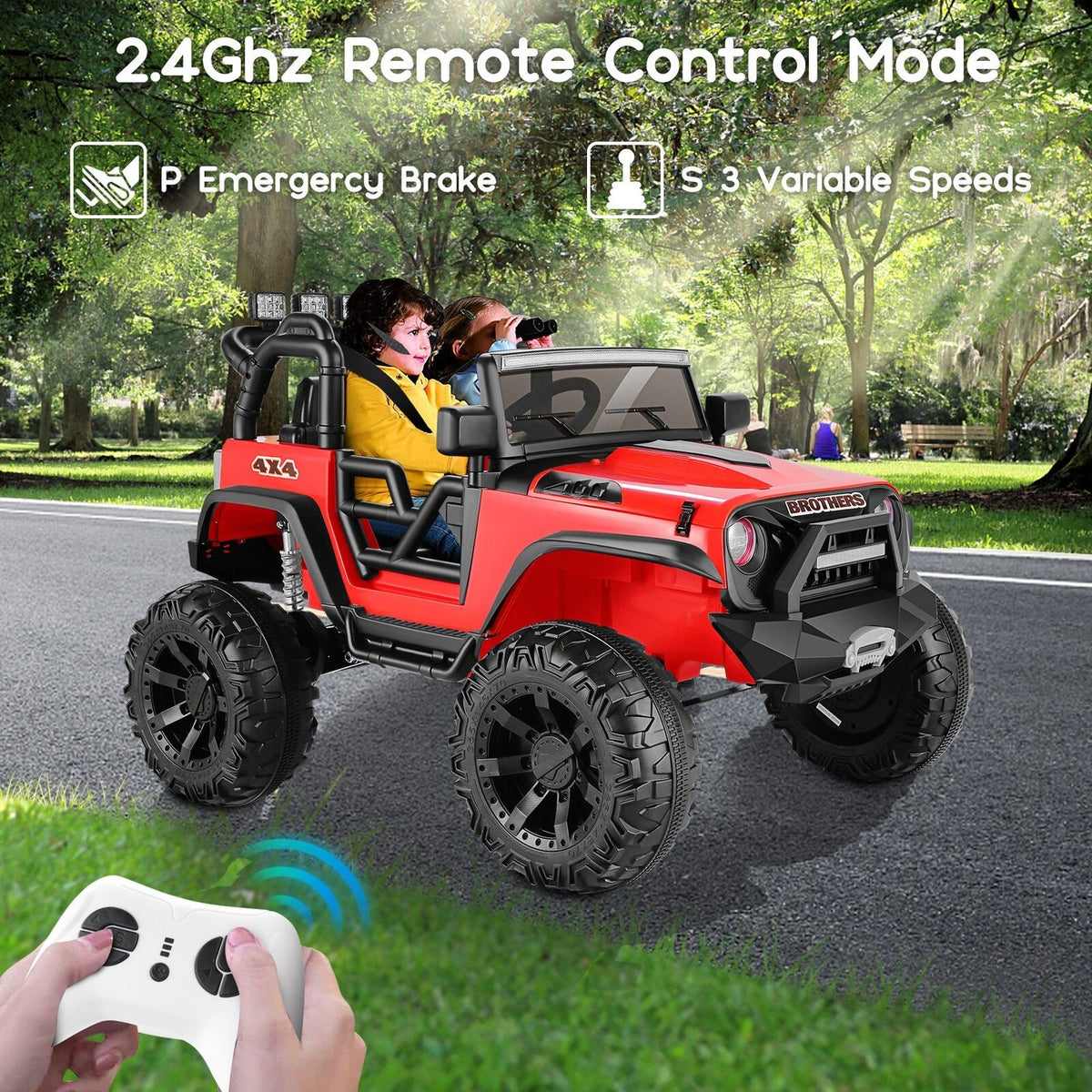 2-Seater Kids Electric Ride On Jeep Car with 3 Speeds, MP3 Player, Remote Control, and LED Lights - 24V MAX