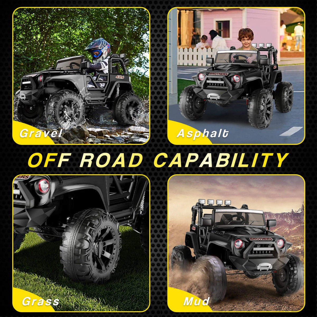 2-Seater Kids Electric Ride On Jeep Car with 3 Speeds, MP3 Player, Remote Control, and LED Lights - 24V MAX