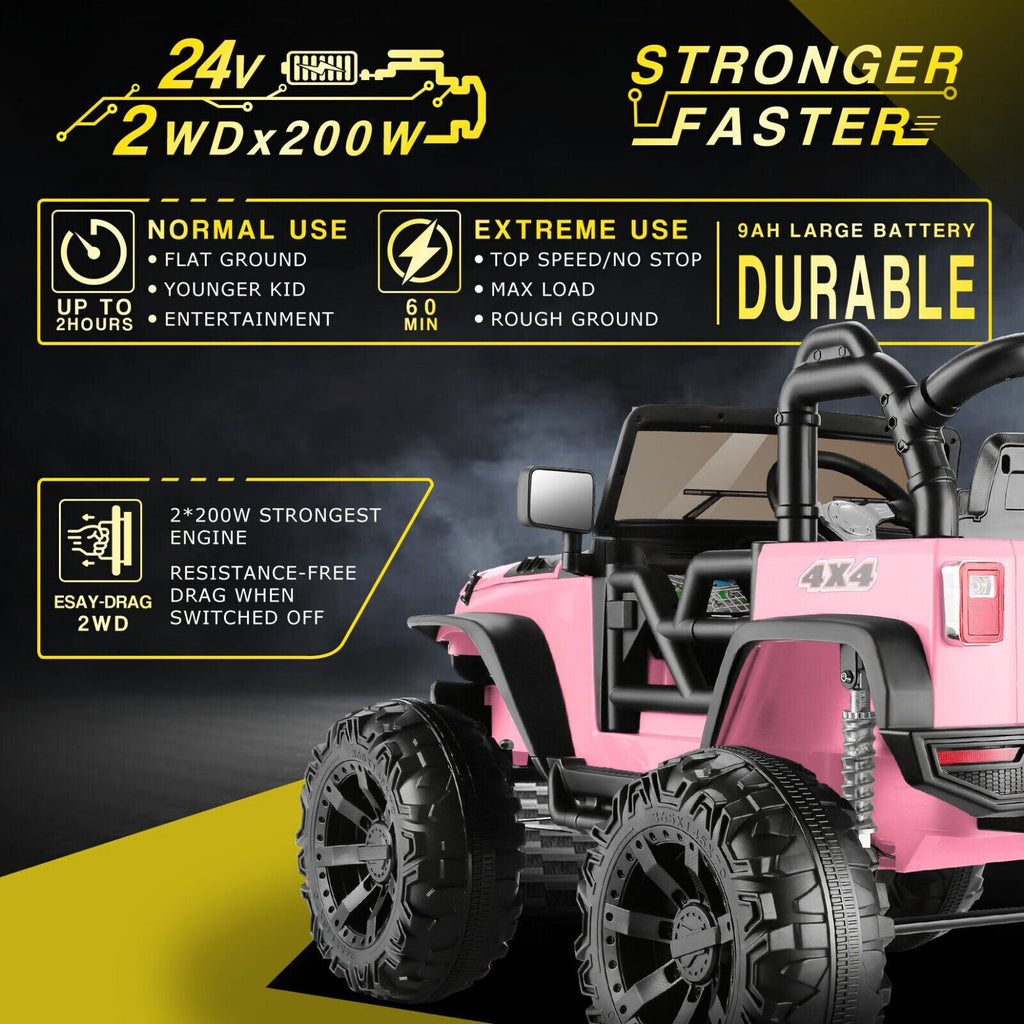 2-Seater Kids Electric Ride On Jeep Car with 3 Speeds, MP3 Player, Remote Control, and LED Lights - 24V MAX